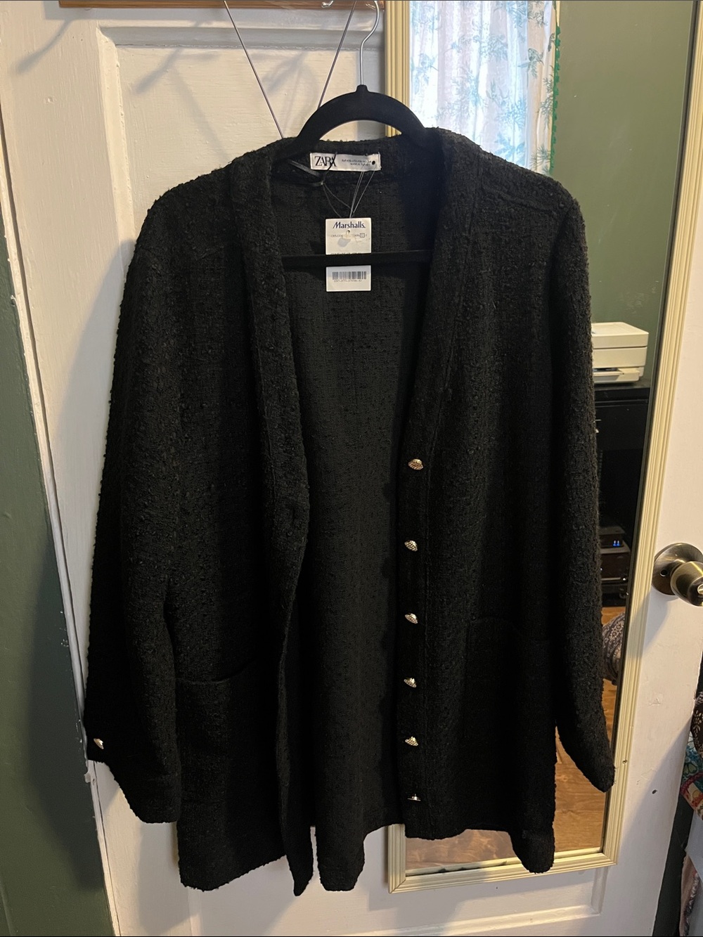 Zara Black Bouclé Open-Front Blazer Cardigan